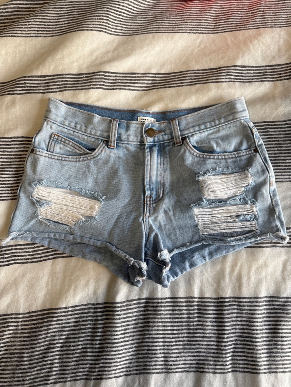 Billabong Light Blue Distressed Denim Cutoff Shorts
